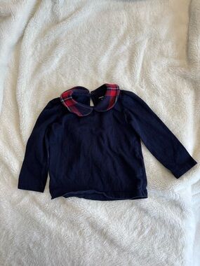 Janie & Jack 12-18 month girls Peter pan collar long sleeve shirt navy plaid